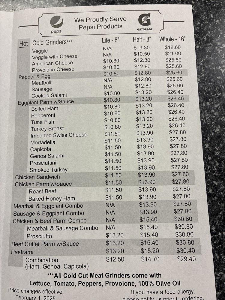 Franklin Giant Grinder Shop Menu image 2